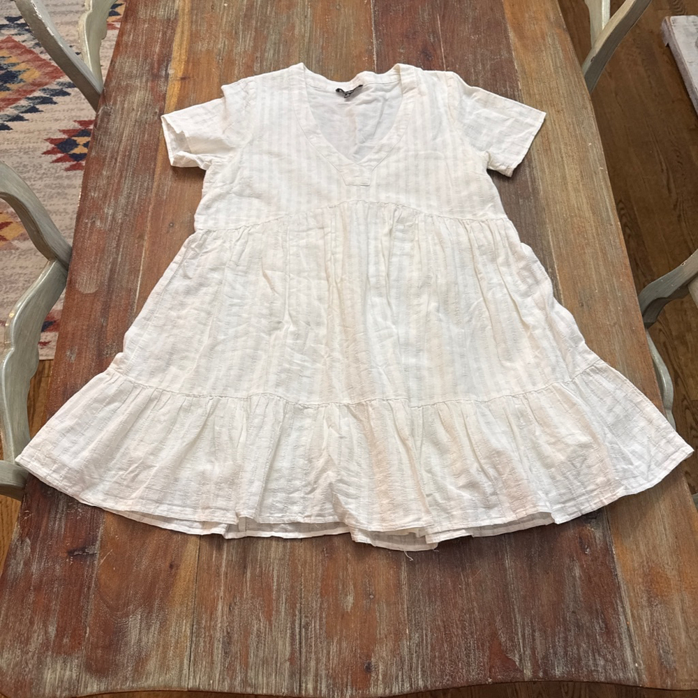 Lulus White Striped Tiered Mini Dress Medium
